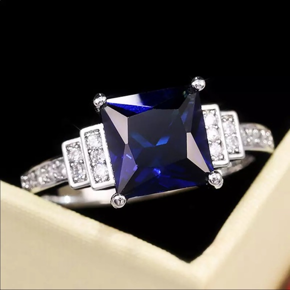 Jewelry - New Blue Princess Cut Sapphire 925 Silver Ring